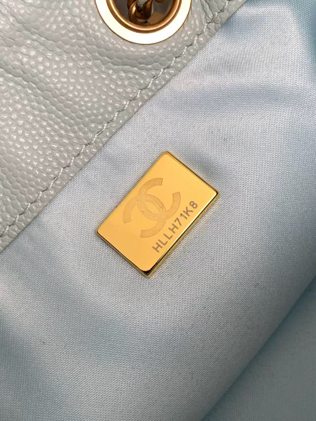 Chanel 25 Mini Handbag 22cm in Baby Blue Grained Calfskin Gold Hardware