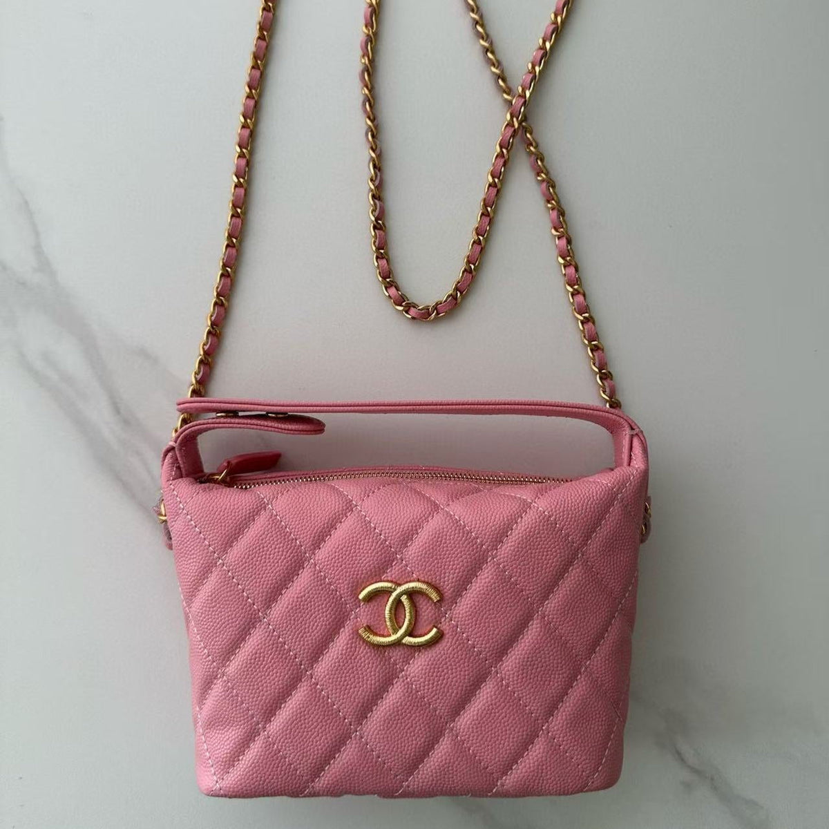 Chanel Top Handle Bag 19 in Pink Grained Calfskin