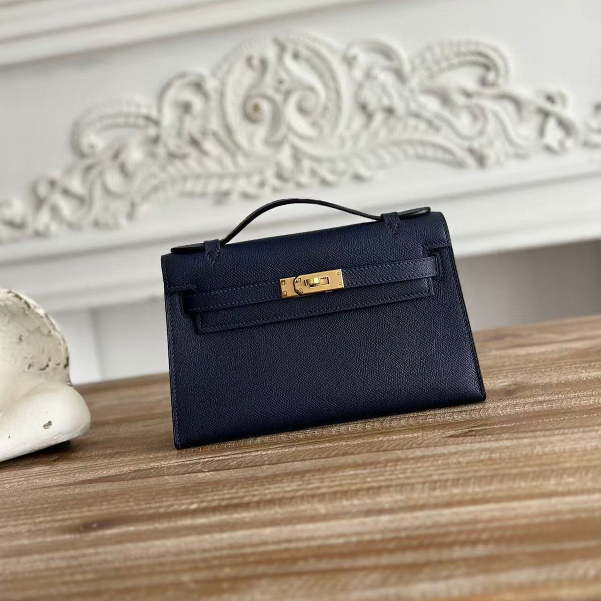 Hermes Kelly Mini Pochette 22 in Navy Blue Calfskin Bag