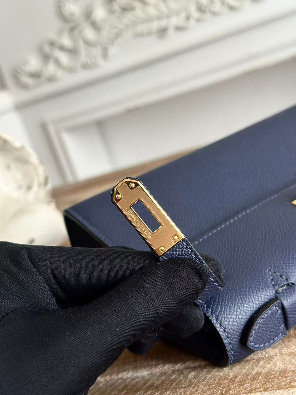 Hermes Kelly Mini Pochette 22 in Navy Blue Calfskin Bag