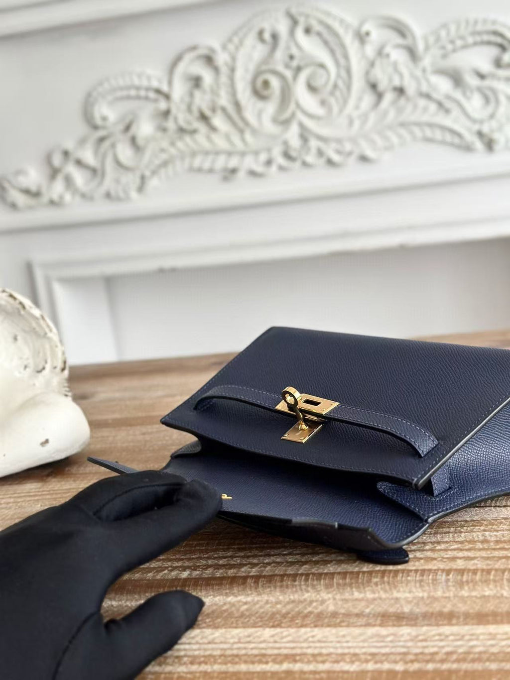 Hermes Kelly Mini Pochette 22 in Navy Blue Calfskin Bag