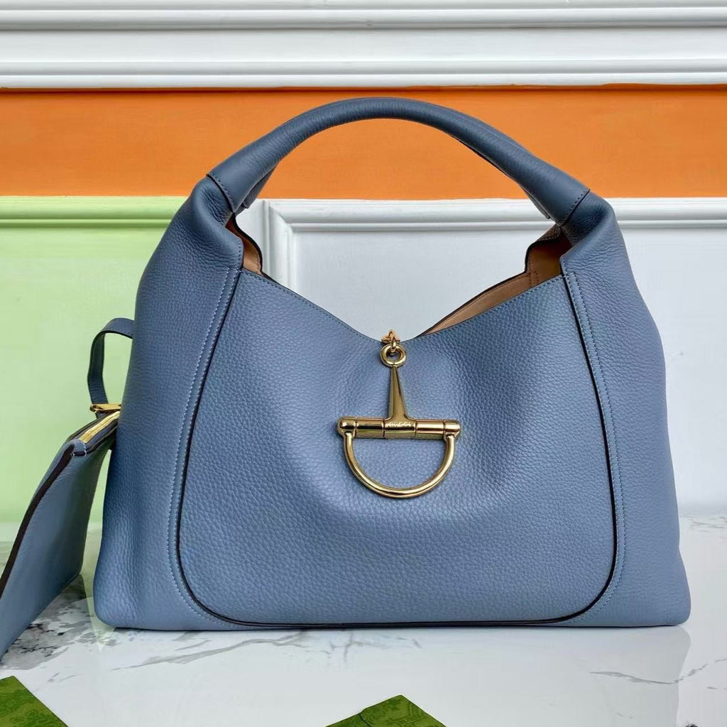 Gucci Horsebit Hobo Bag 46 in Light Blue Calfskin Gold Hardware