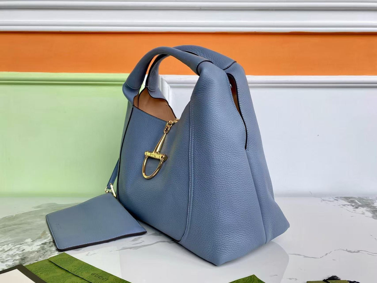 Gucci Horsebit Hobo Bag 46 in Light Blue Calfskin Gold Hardware