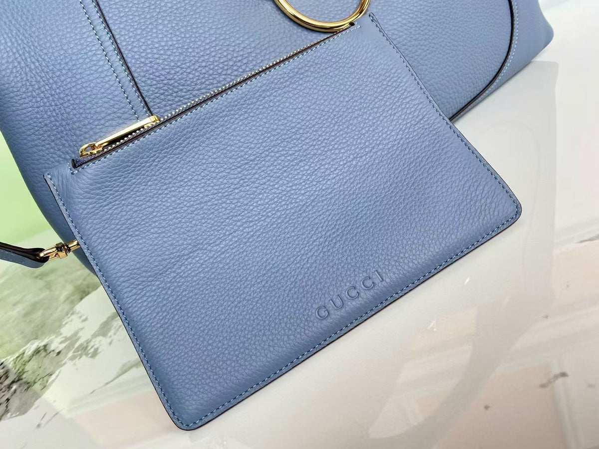 Gucci Horsebit Hobo Bag 46 in Light Blue Calfskin Gold Hardware