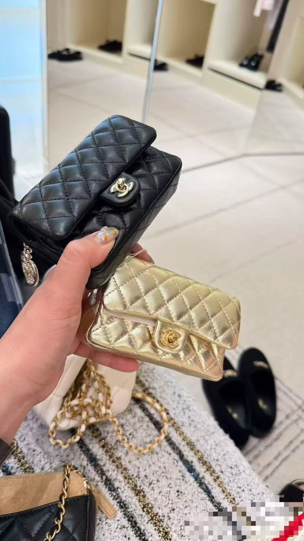 Chanel Classic Flap Bag 13 in Gold Lambskin with Pearl Heart Charm