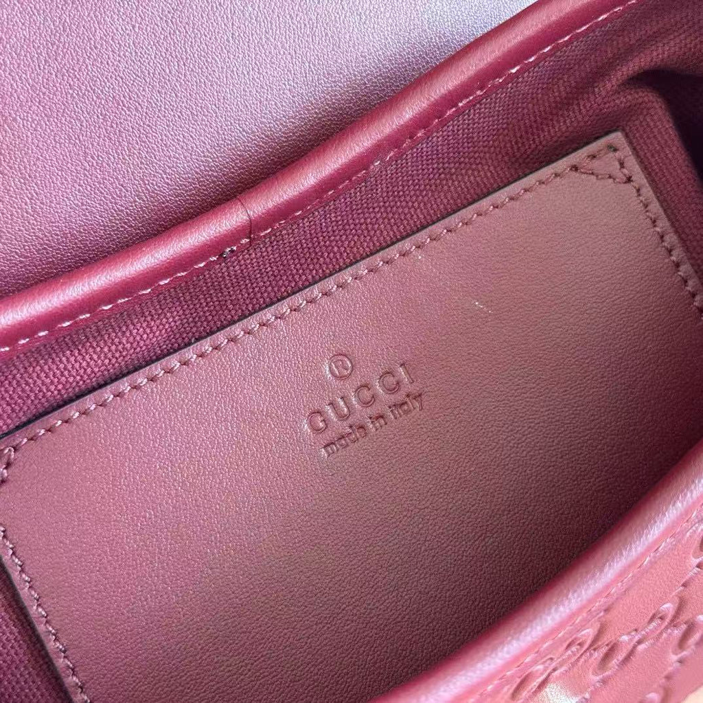 Gucci Shoulder Bag 20 in Burgundy Red Embossed Calfskin