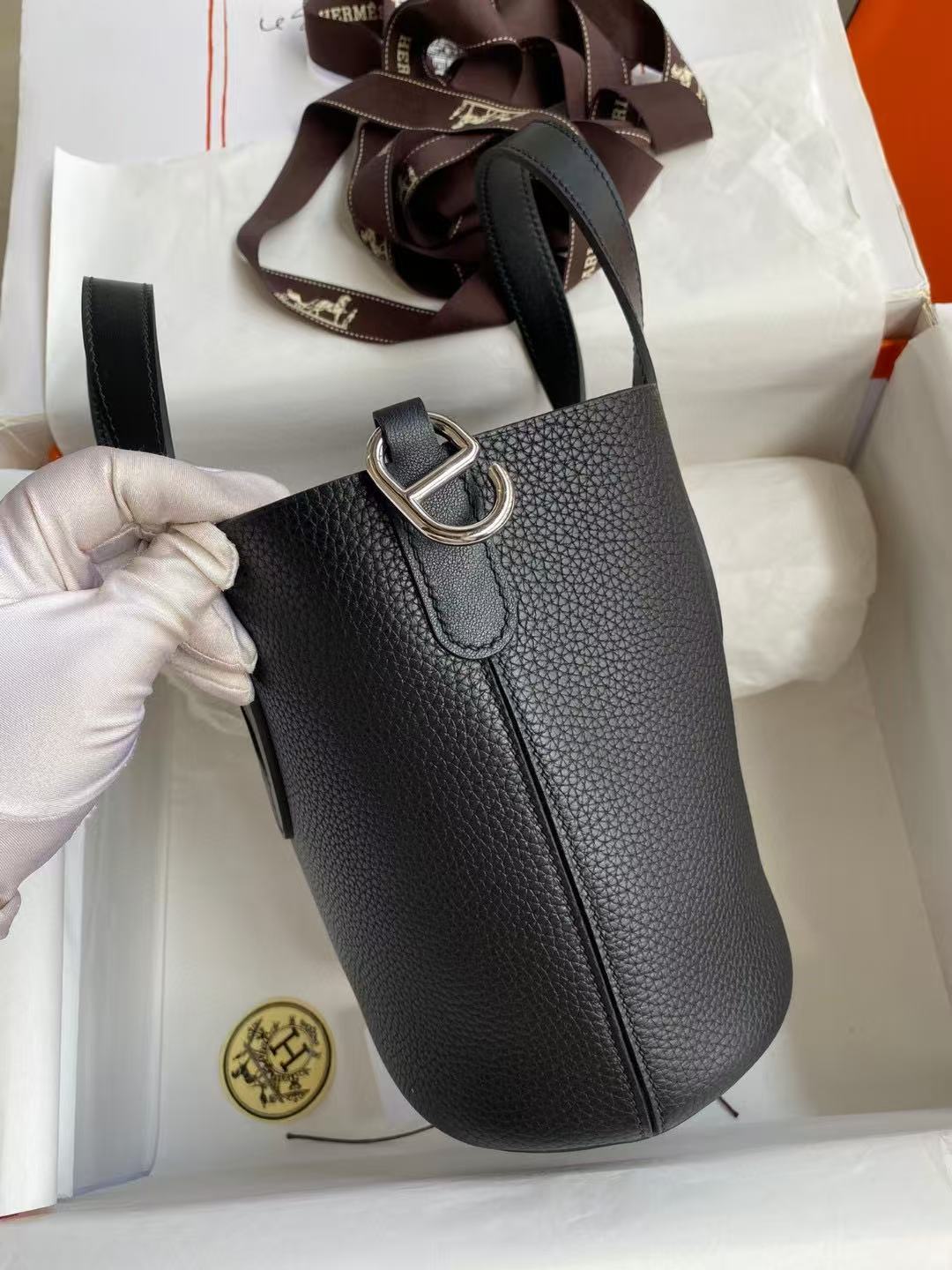 Hermes 25S in the Loop 23 in Black Calfskin Silver Hardware TP3 Bag