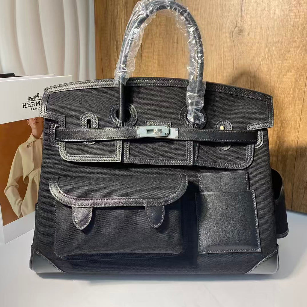 Hermes Birkin Cargo 35cm Black Canvas and Leather Silver Hardware Bag