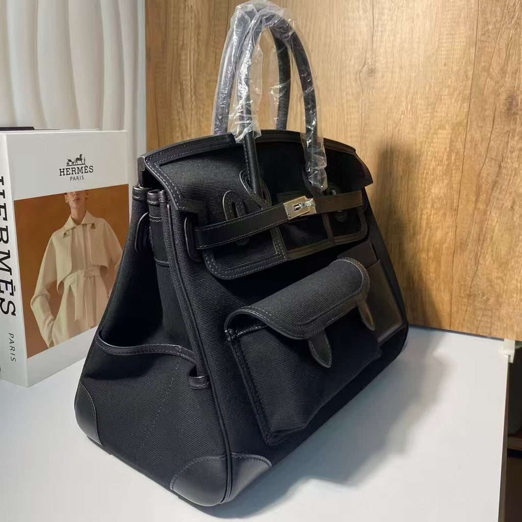 Hermes Birkin Cargo 35cm Black Canvas and Leather Silver Hardware Bag