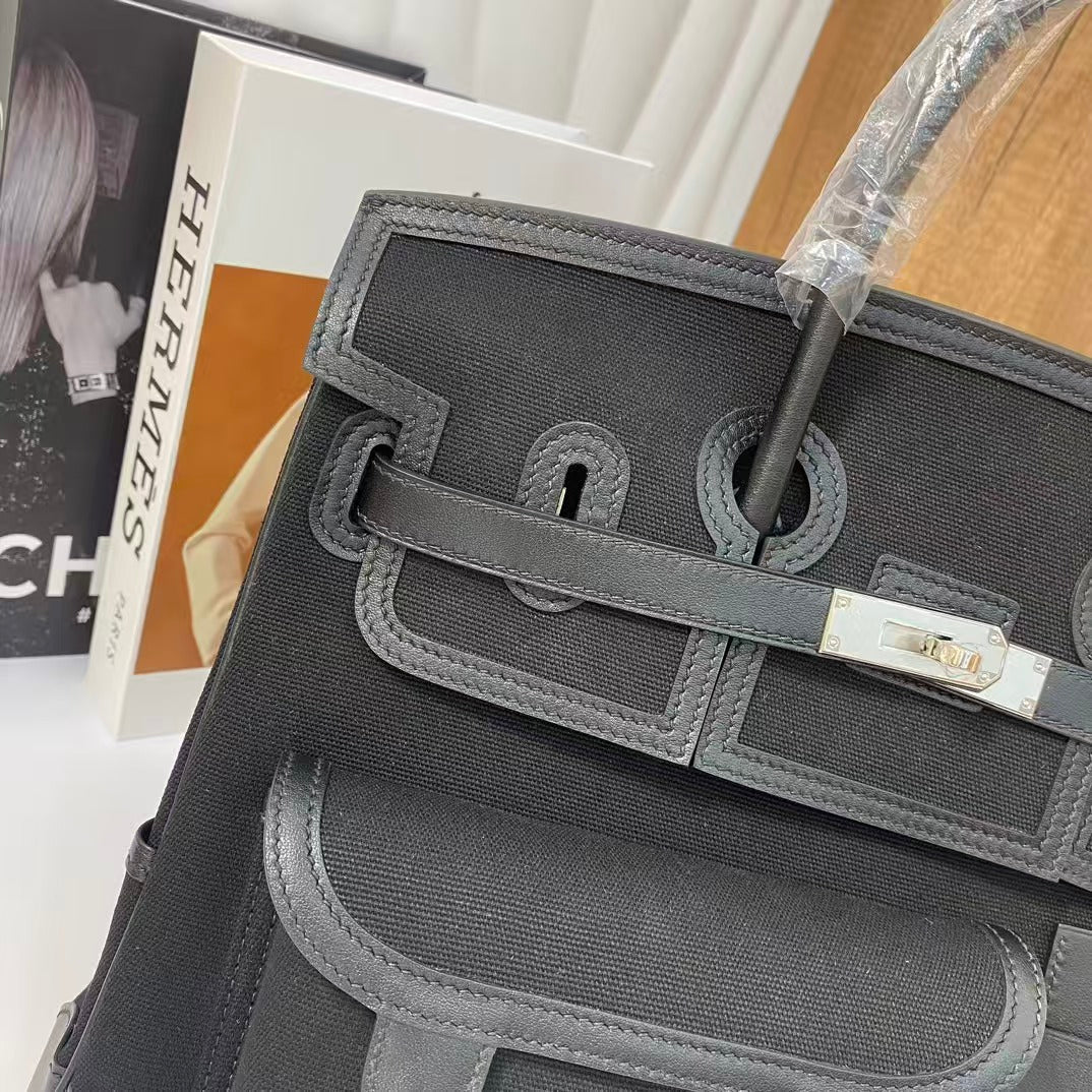 Hermes Birkin Cargo 35cm Black Canvas and Leather Silver Hardware Bag