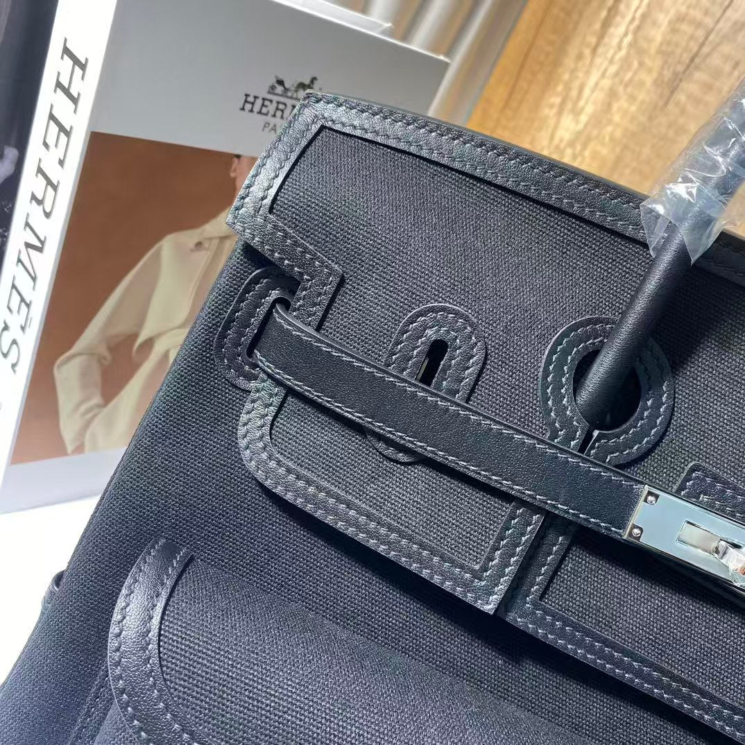 Hermes Birkin Cargo 35cm Black Canvas and Leather Silver Hardware Bag
