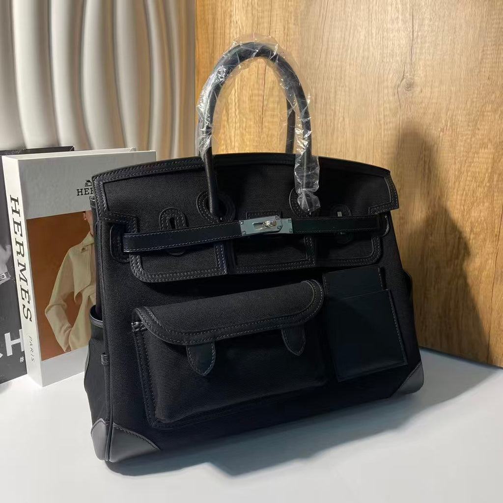 Hermes Birkin Cargo 35cm Black Canvas and Leather Silver Hardware Bag