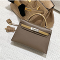 Hermes Kelly 25 Etoupe Epsom Calfskin Mix Crocodile Skin Silver Hardware Bag