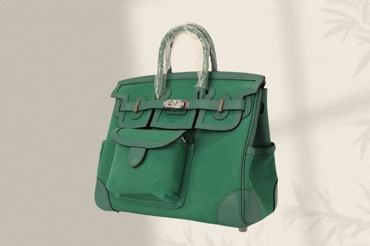 Hermes Birkin Cargo 25cm Green Canvas and Leather Silver Hardware Bag