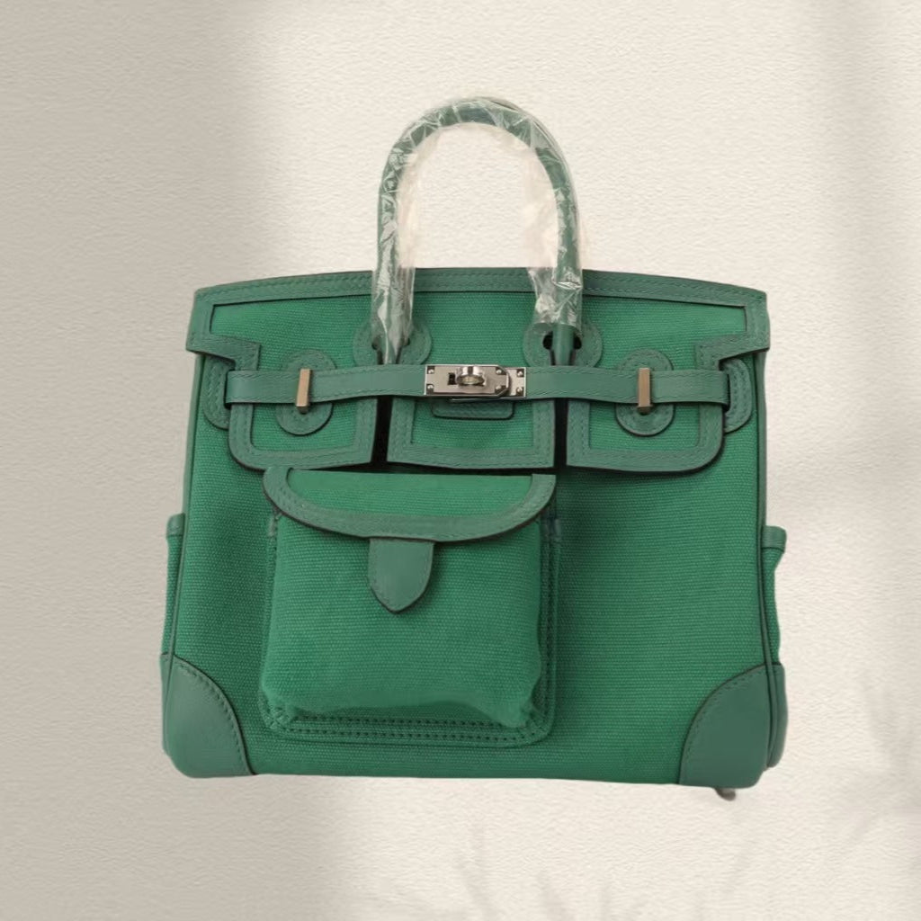 Hermes Birkin Cargo 25cm Green Canvas and Leather Silver Hardware Bag