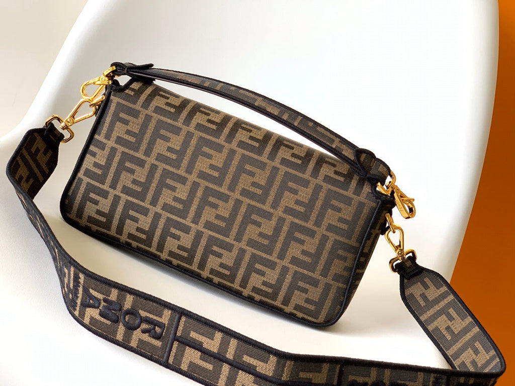 Fend Baguette 27 Brown Ff Jacquard Fabric Bag Ghw