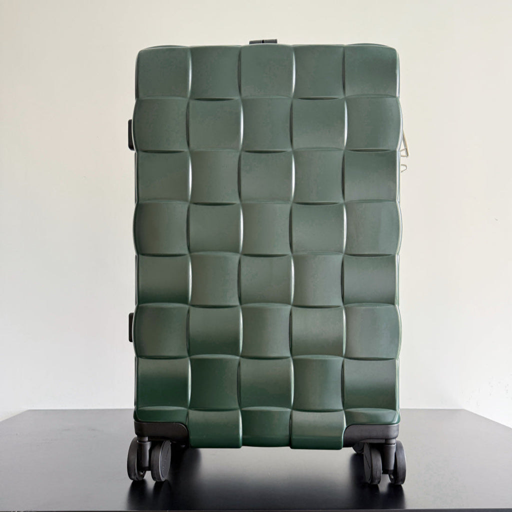Bottega Veneta 25S Odyssey Cabin 3D Intreccio Pattern Luggage 55 in Olive Green Calfskin Bag