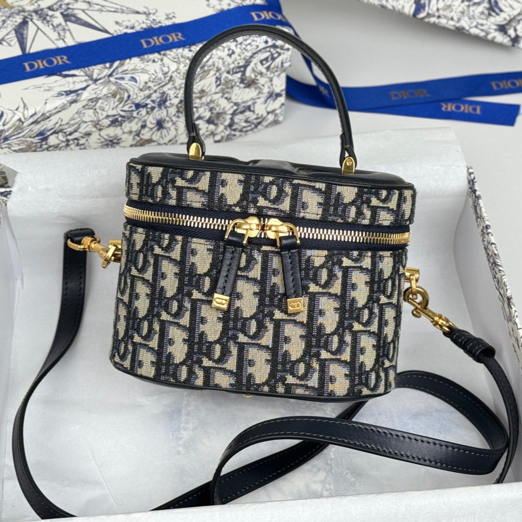 Dior 25S CD Signature Vanity 16 in Blue Oblique Jacquard Canvas Bag