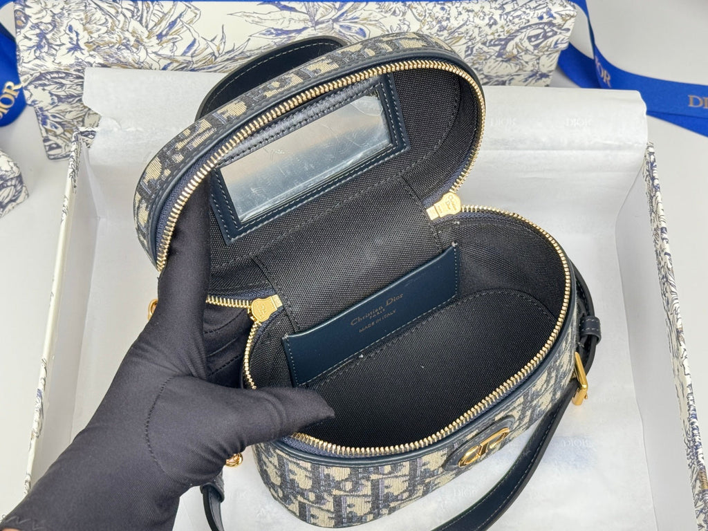 Dior 25S 30 Montaigne Mini Vanity Case 16 in Blue Oblique Jacquard Canvas
