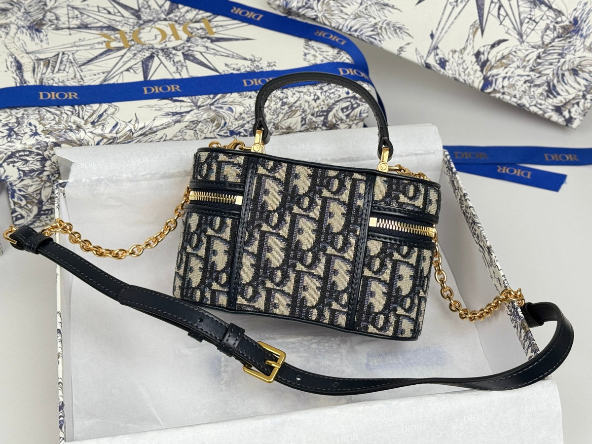 Dior 25S 30 Montaigne Mini Vanity Case 16 in Blue Oblique Jacquard Canvas