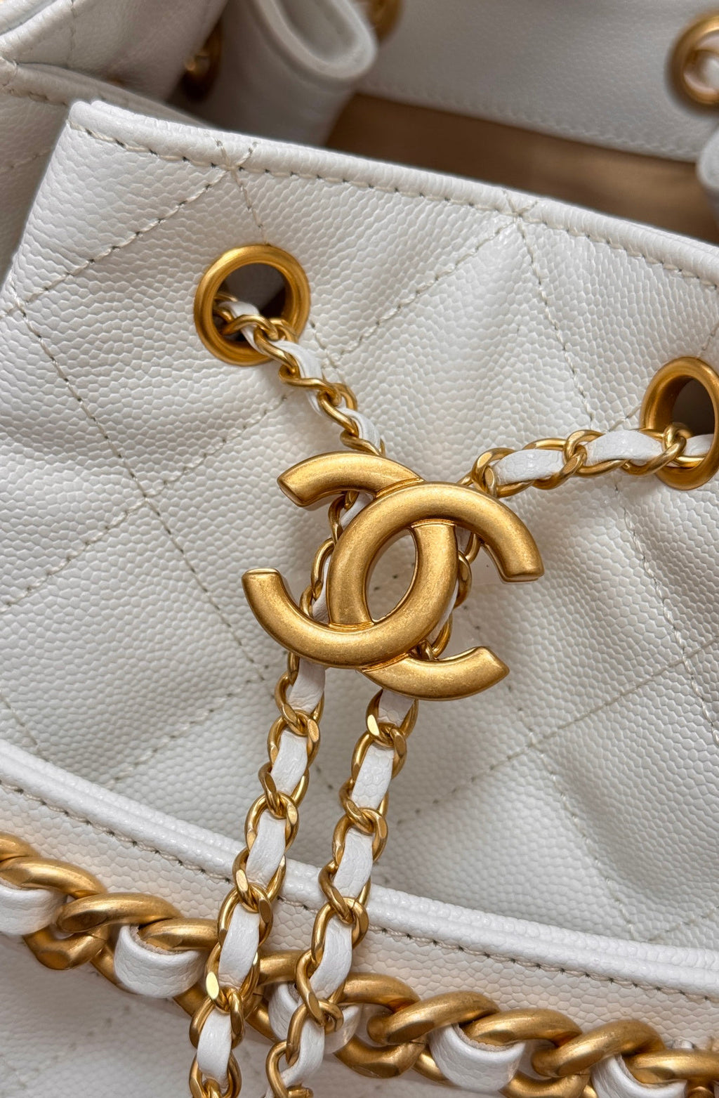 Chanel 25S Hobo Bag 40 in White Caviar with Gold Hardware