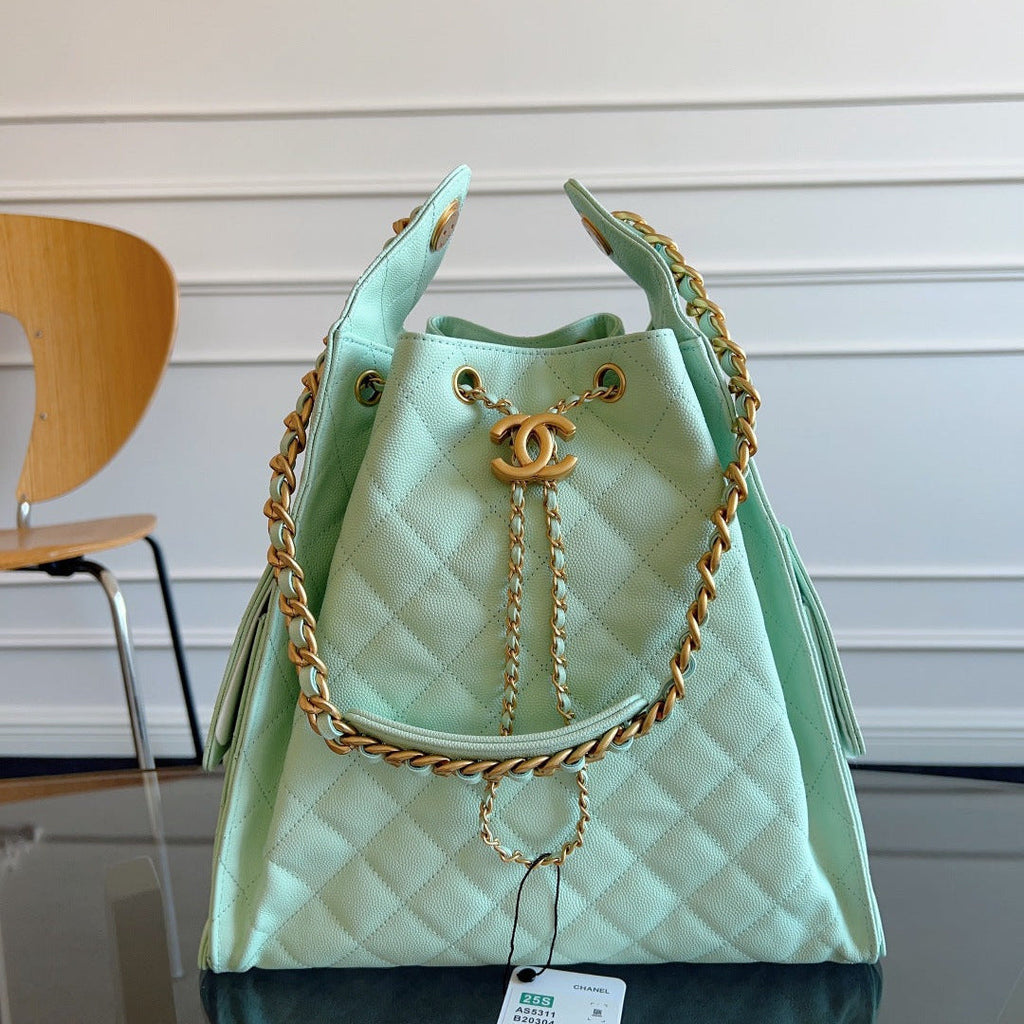 Chanel 25S Hobo Bag 40 in Seafoam Green Caviar with Gold Hardware