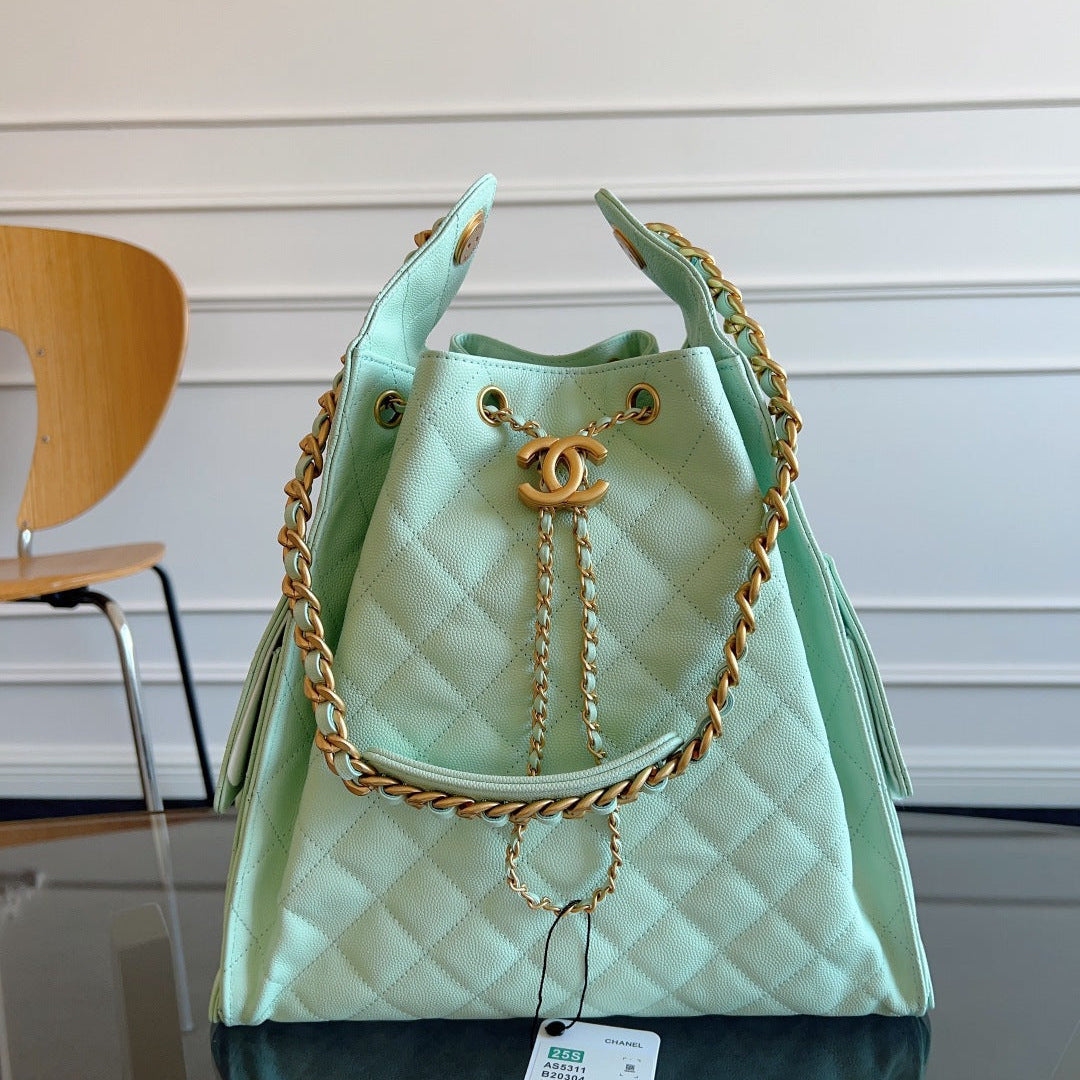 Chanel 25S Hobo Bag 40 in Seafoam Green Caviar with Gold Hardware