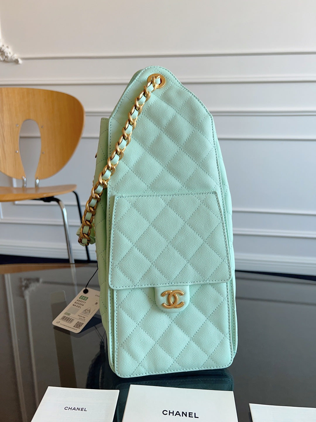 Chanel 25S Hobo Bag 40 in Seafoam Green Caviar with Gold Hardware
