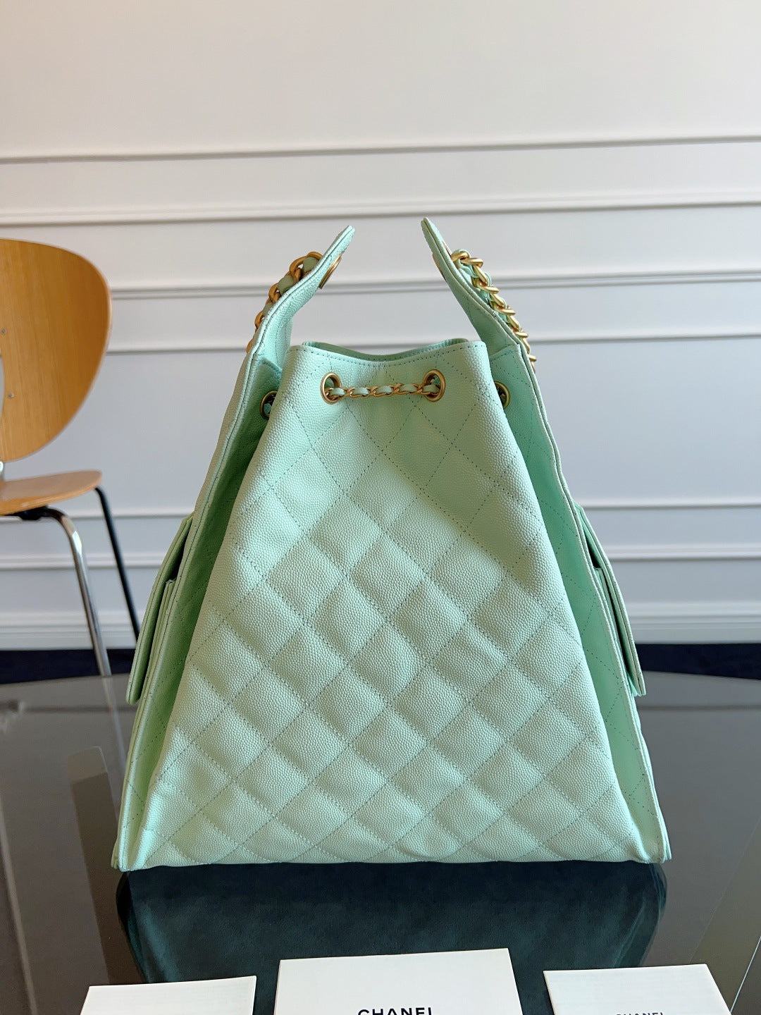 Chanel 25S Hobo Bag 40 in Seafoam Green Caviar with Gold Hardware