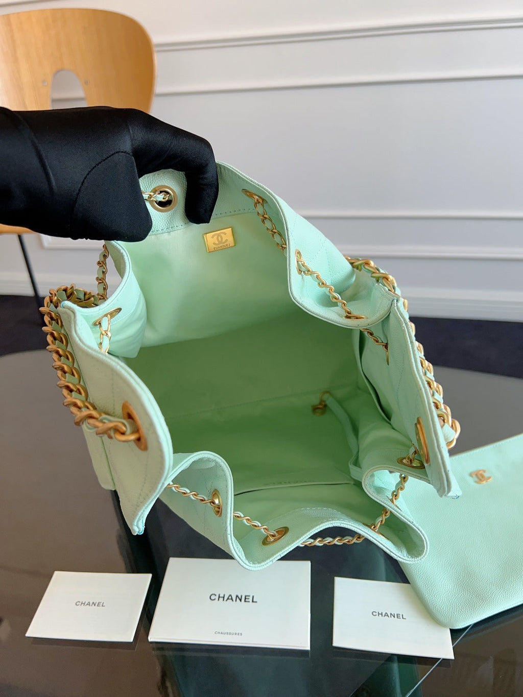 Chanel 25S Hobo Bag 40 in Seafoam Green Caviar with Gold Hardware