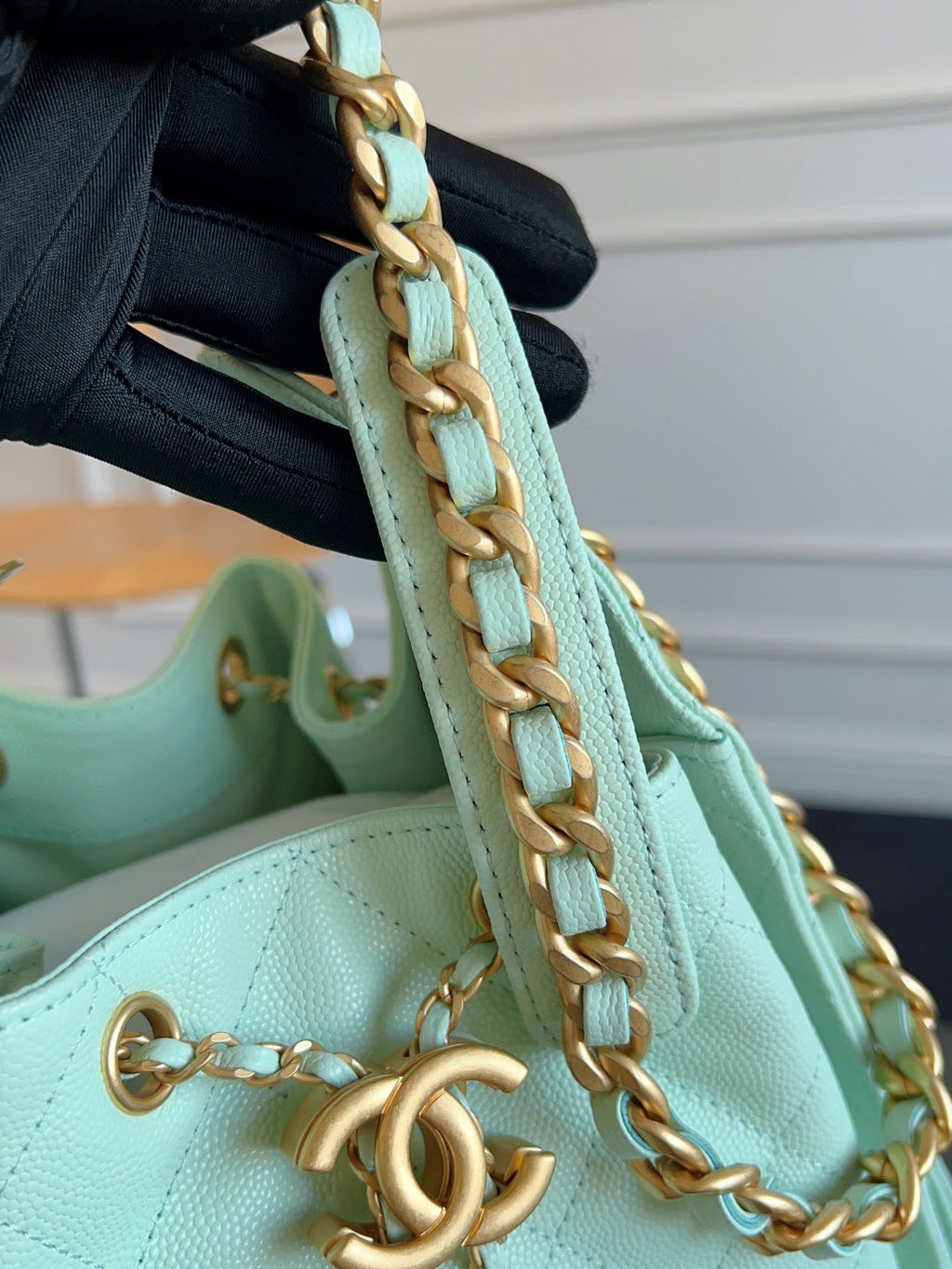 Chanel 25S Hobo Bag 40 in Seafoam Green Caviar with Gold Hardware