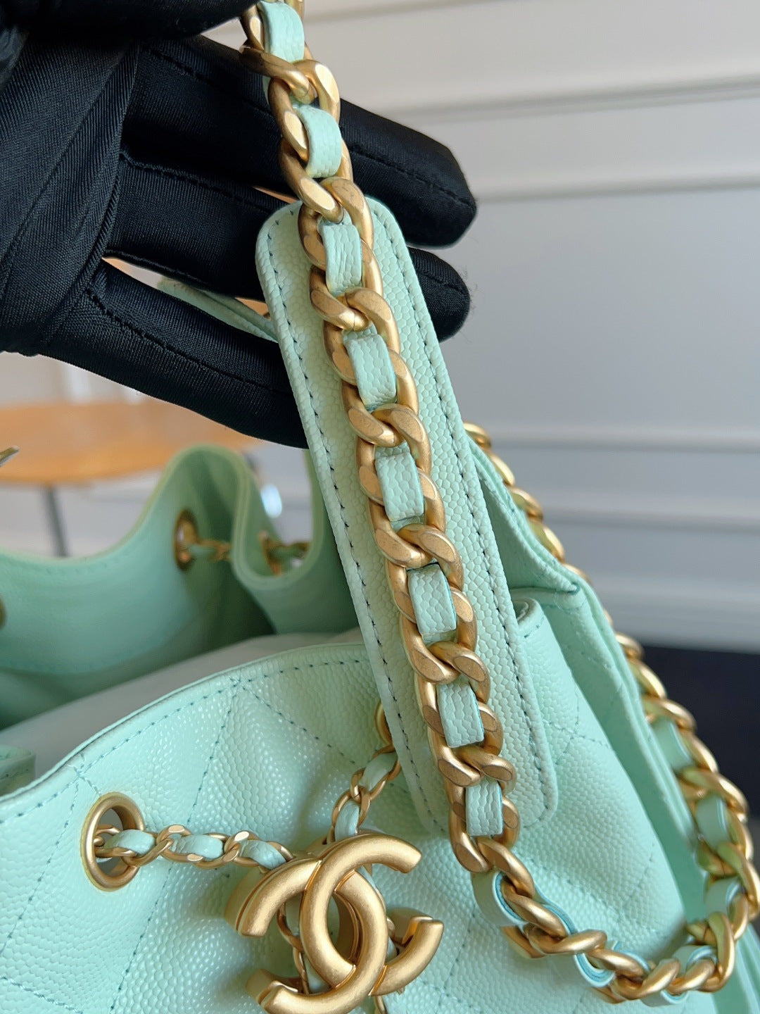 Chanel 25S Hobo Bag 40 in Seafoam Green Caviar with Gold Hardware