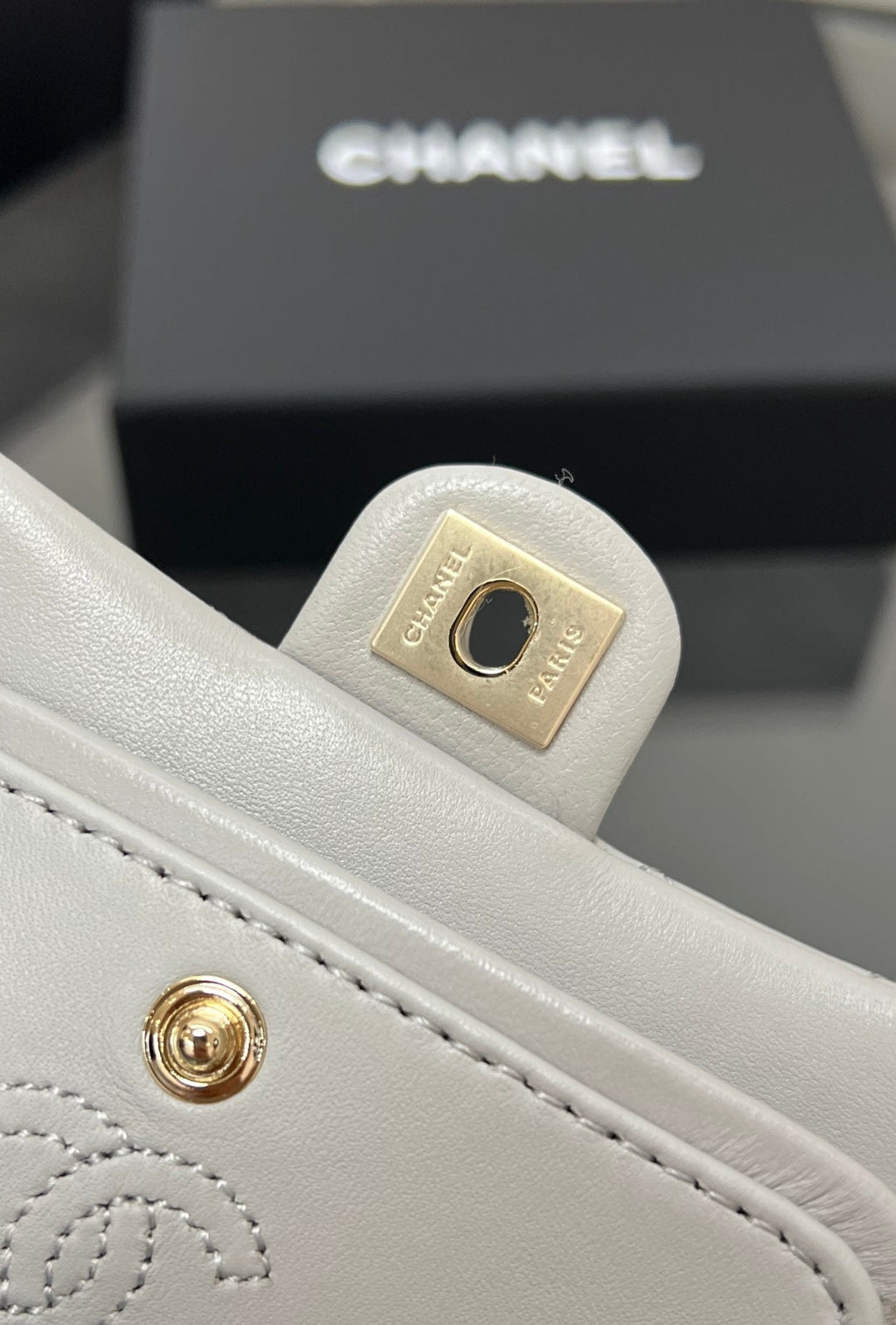 Chanel 25S Flap Charm Bag 13 in Grey Lambskin