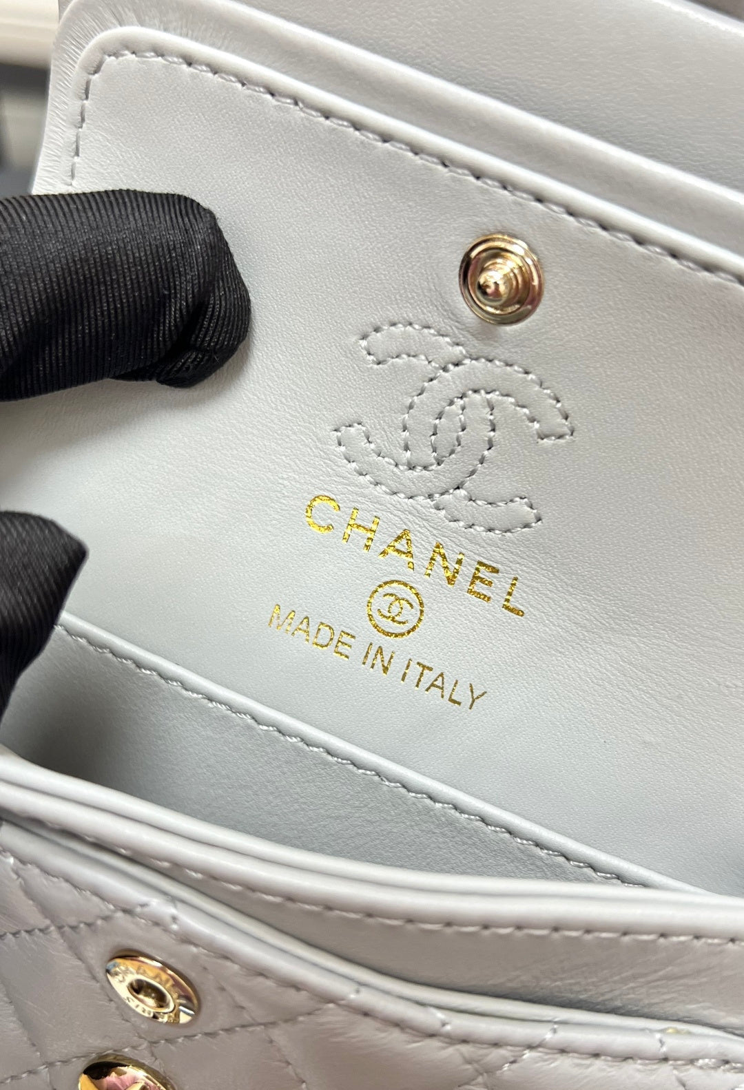 Chanel 25S Flap Charm Bag 13 in Grey Lambskin