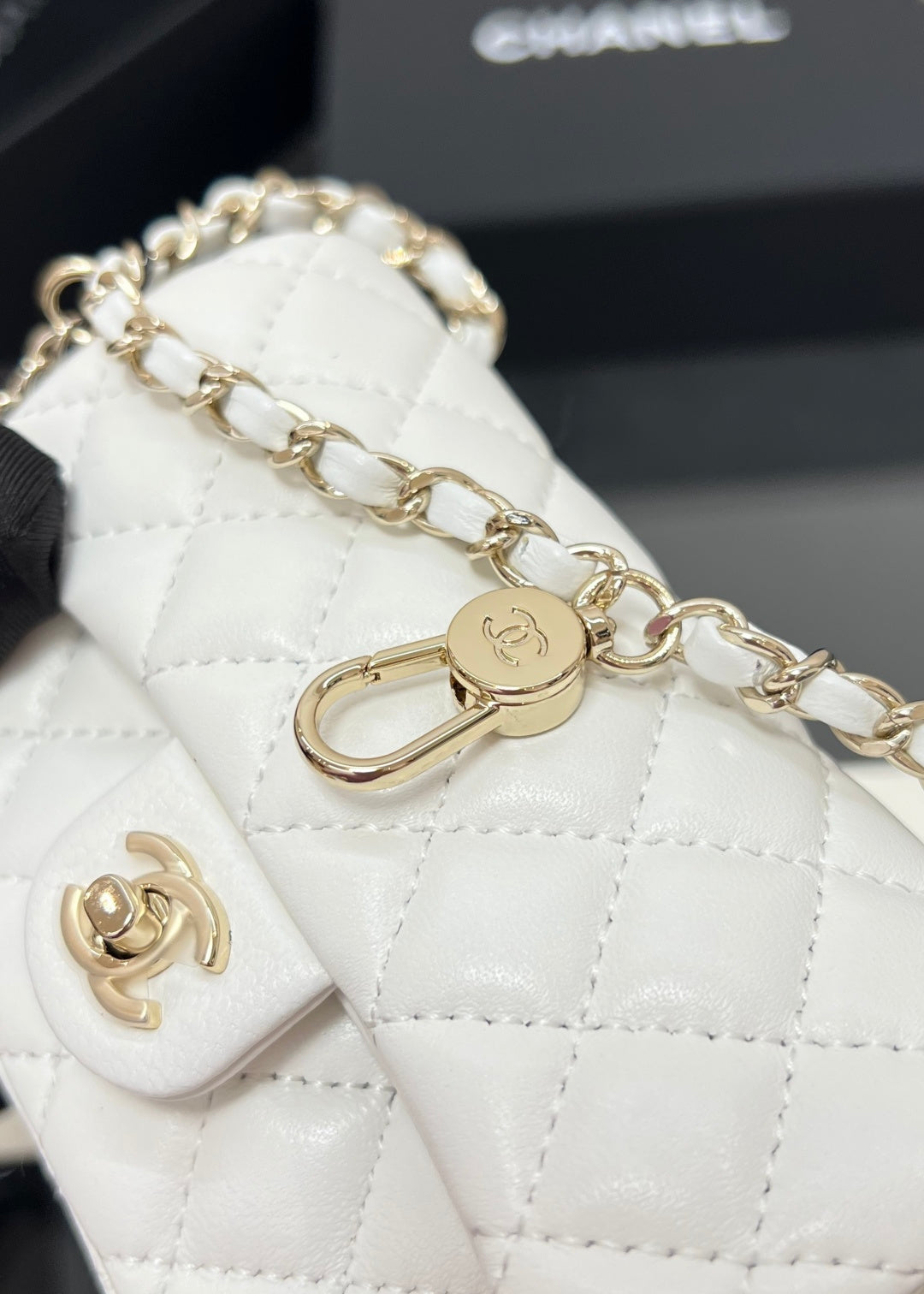 Chanel 25S Flap Charm Bag 13 in White Lambskin