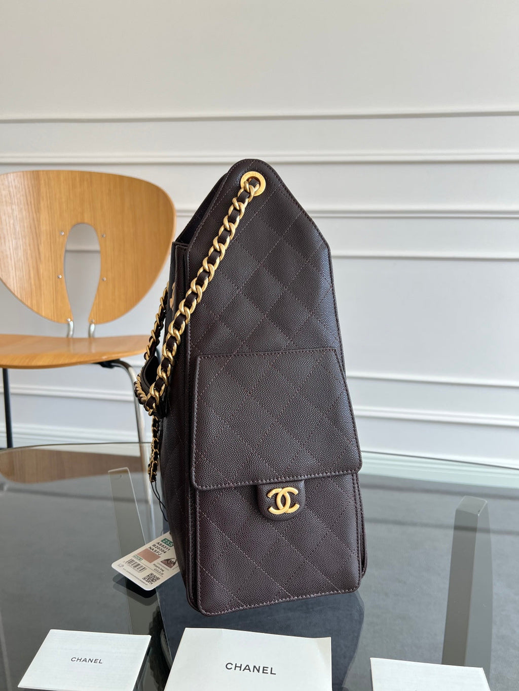 Chanel 25S Hobo Bag 40 in Dark Earth Brown Caviar with Gold Hardware