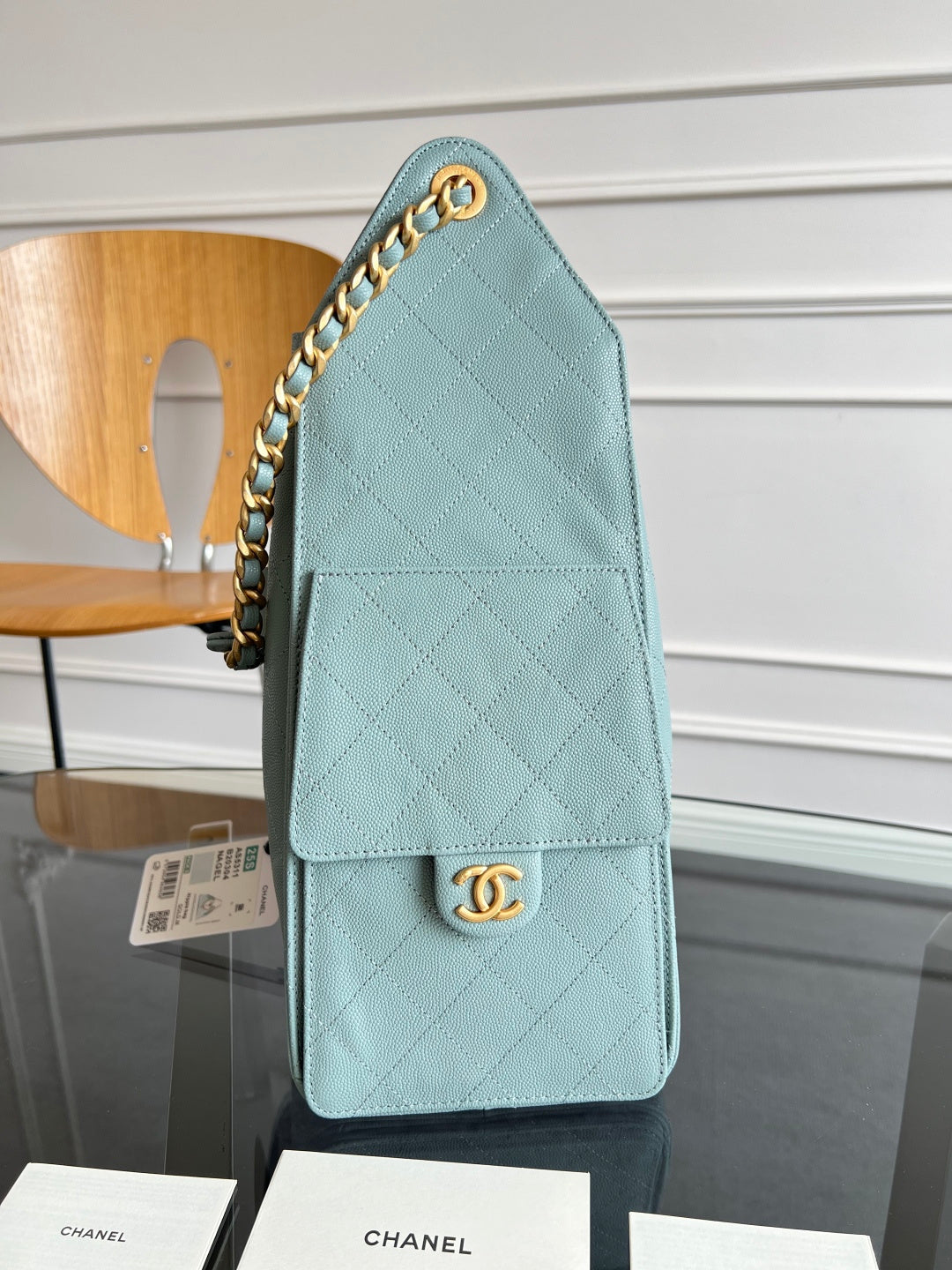 Chanel 25S Hobo Bag 40 in Soft Teal Blue Caviar with Gold Hardware