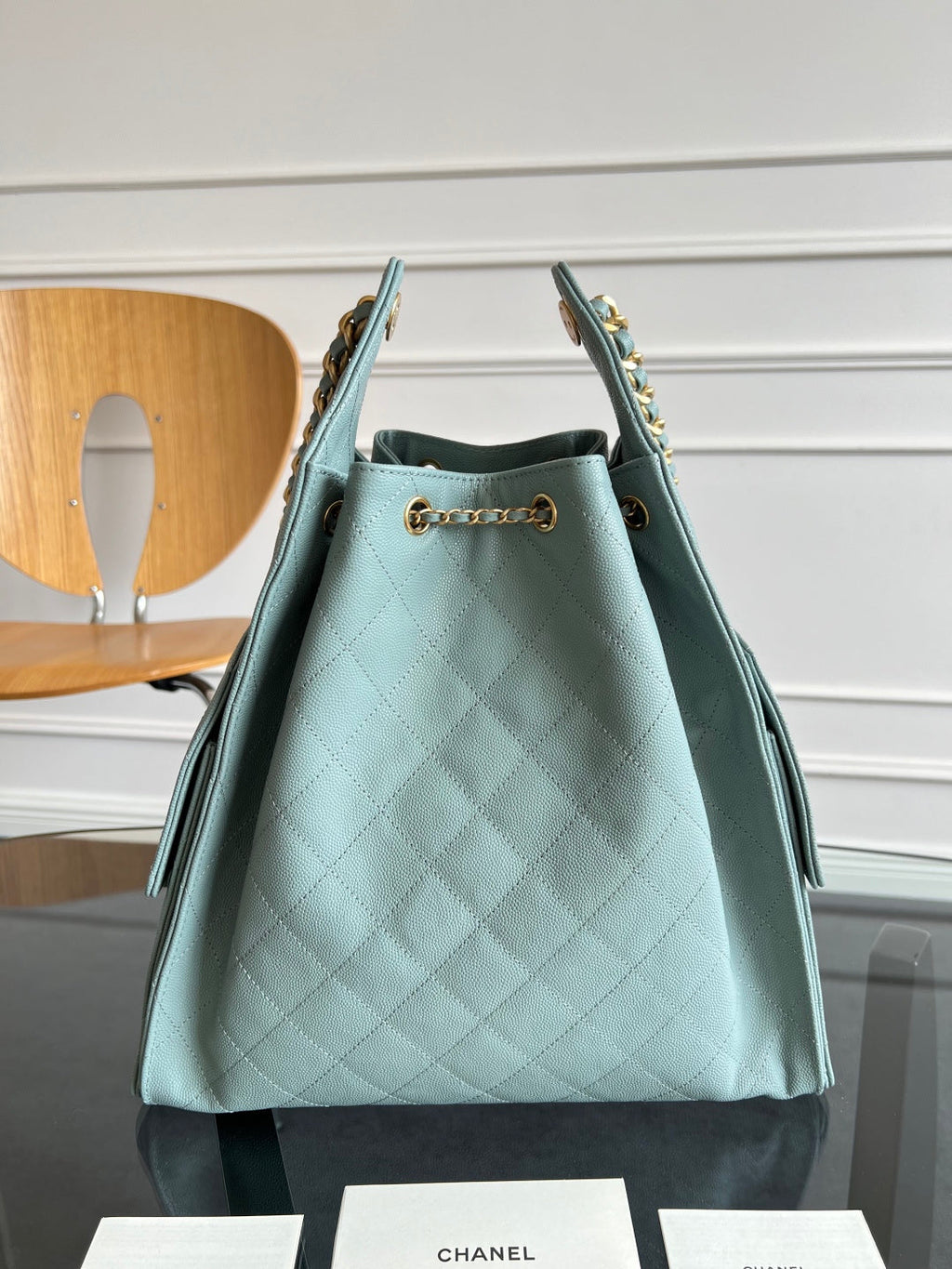 Chanel 25S Hobo Bag 40 in Soft Teal Blue Caviar with Gold Hardware