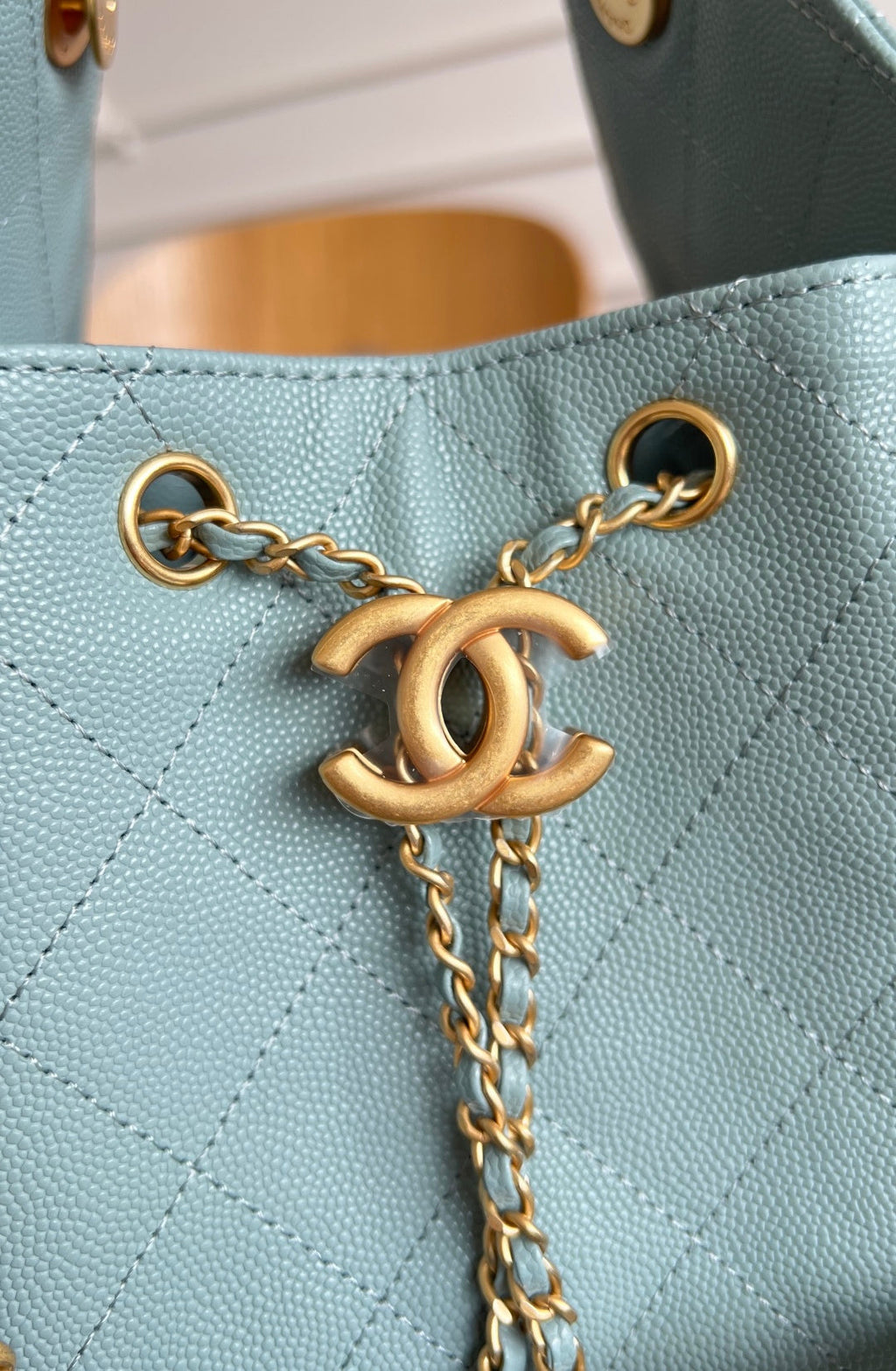 Chanel 25S Hobo Bag 40 in Soft Teal Blue Caviar with Gold Hardware