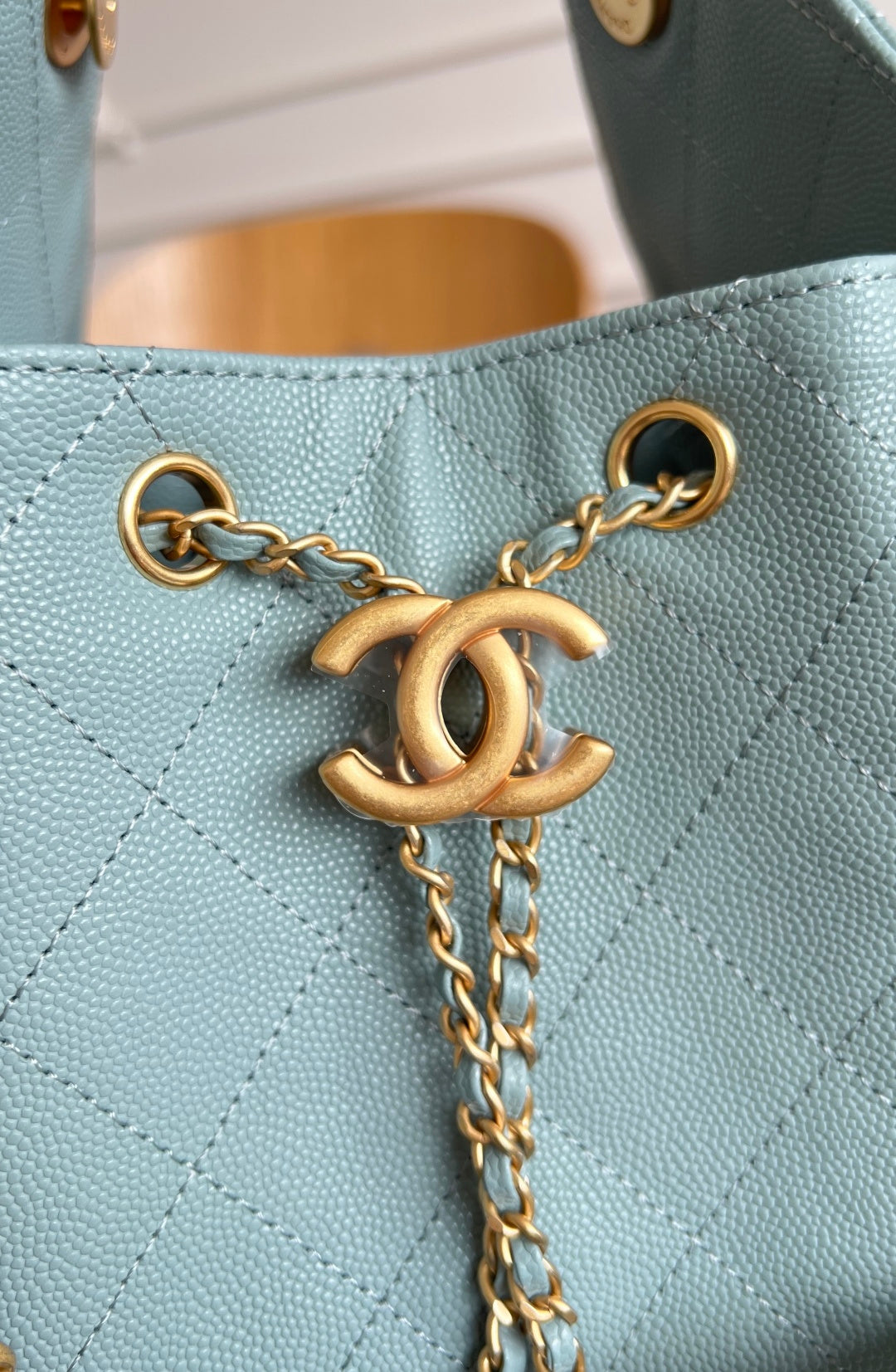 Chanel 25S Hobo Bag 40 in Soft Teal Blue Caviar with Gold Hardware