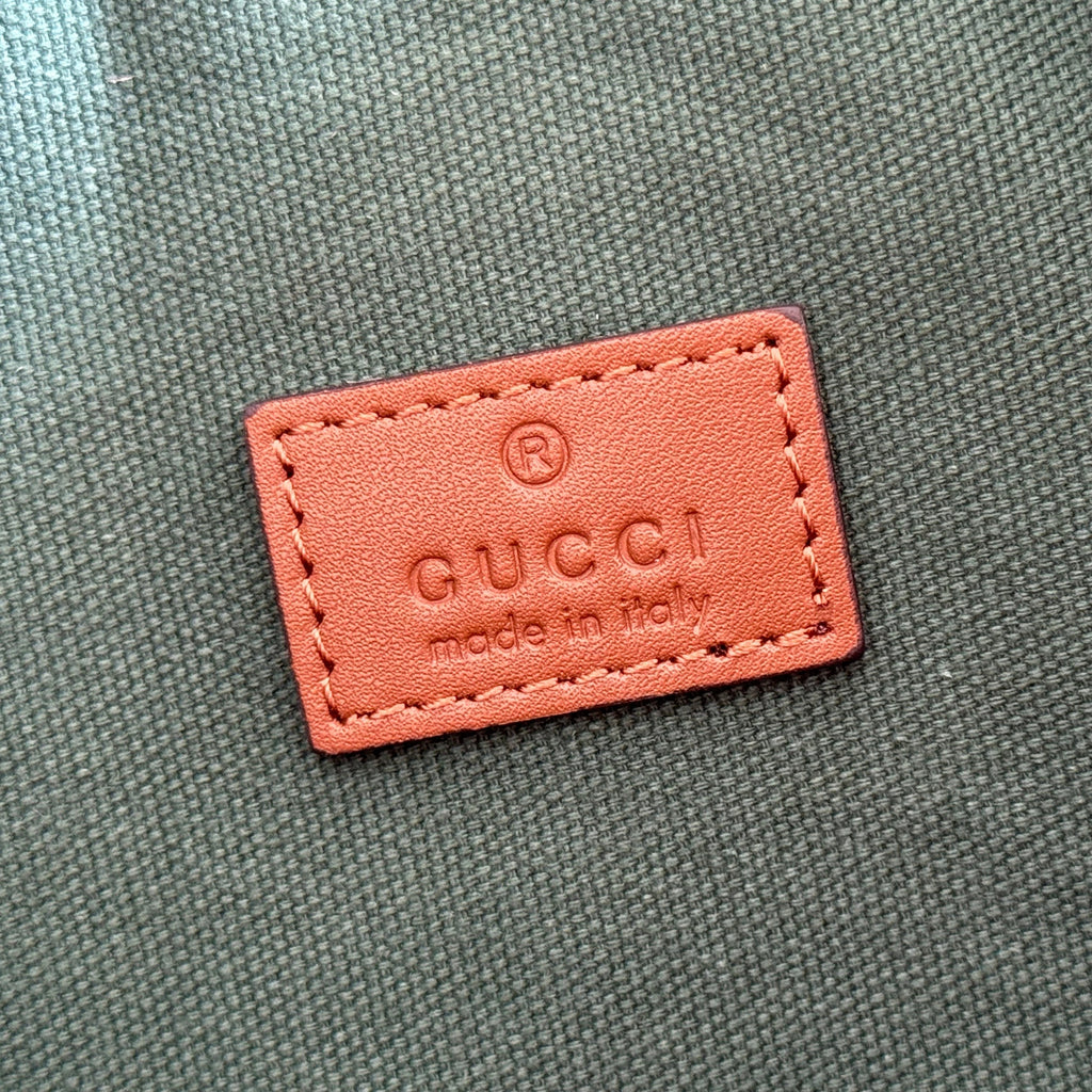 Gucci 26S Giglio Top Handle Bag 27 in Warm Beige and Brown Canvas