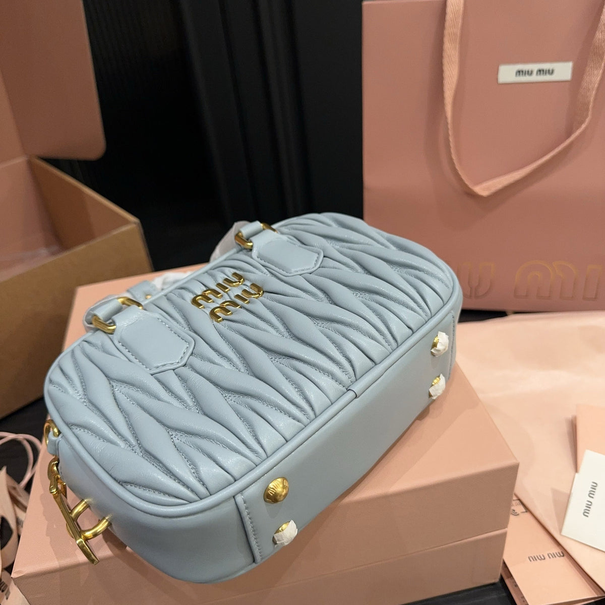 Arcadie Matelassé Bag 20 in Grey Lambskin Gold Hardware