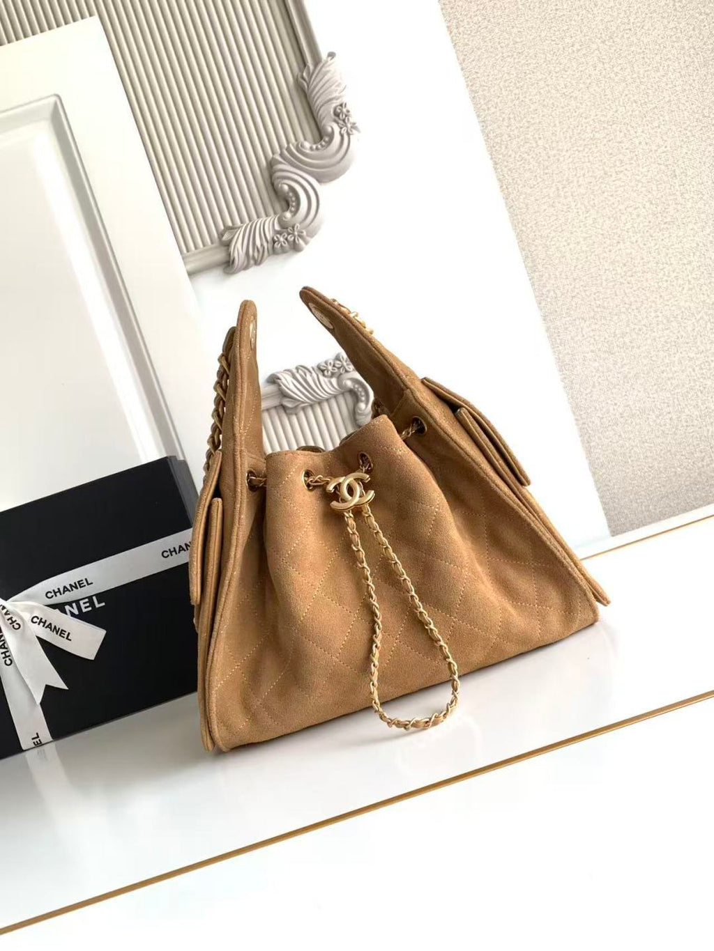 Chanel 25S Hobo Bag 30 in Brown Suede with Gold Hardware