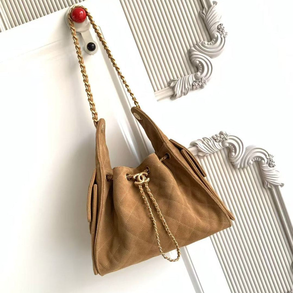 Chanel 25S Hobo Bag 30 in Brown Suede with Gold Hardware