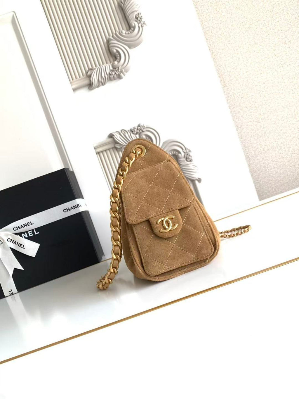 Chanel 25S Hobo Bag 22 in Brown Suede with Gold Hardware
