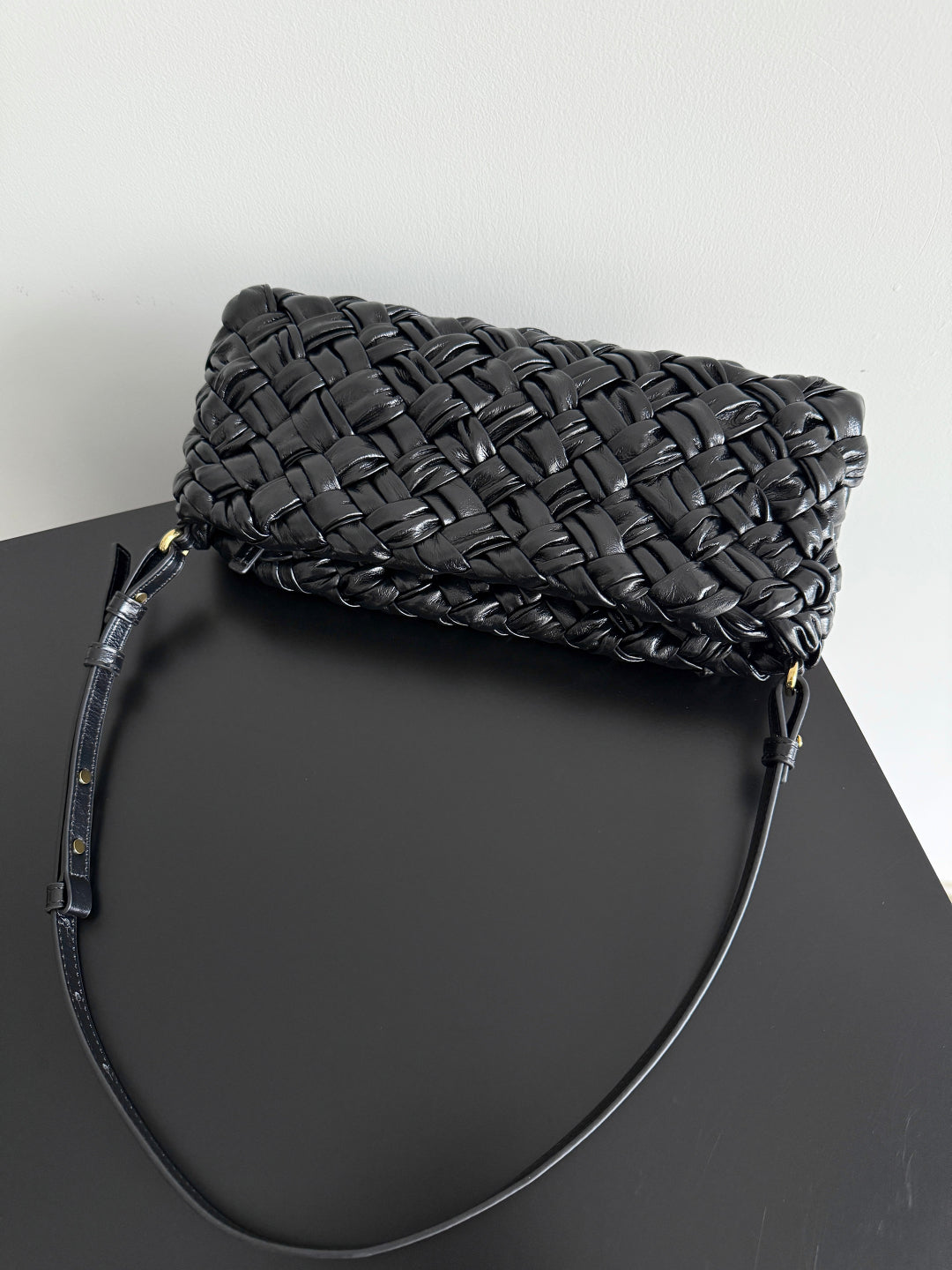 Bottega Veneta Kelimero Cha-Cha Clutch 28.5 in Black Lambskin