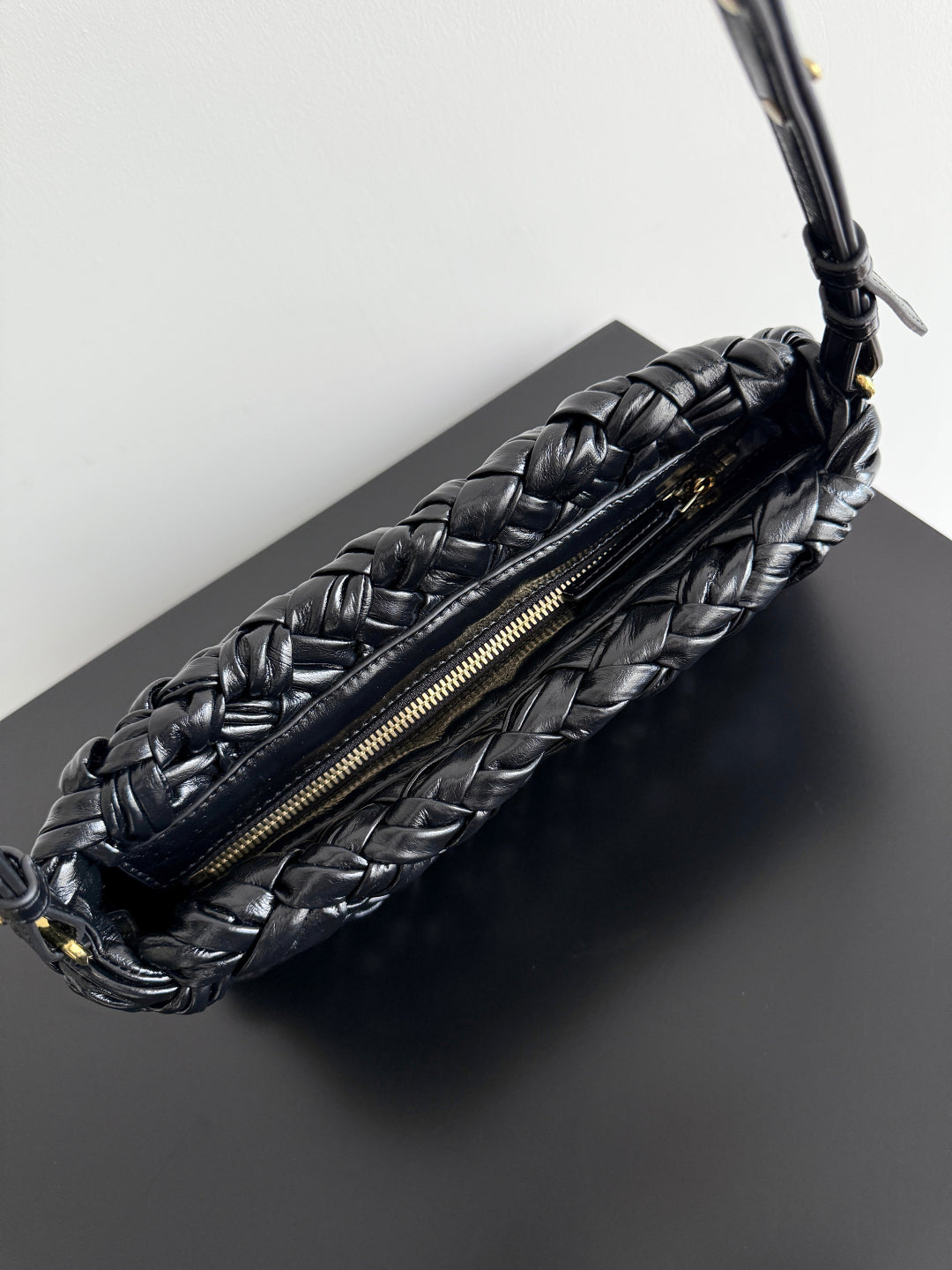 Bottega Veneta Kelimero Cha-Cha Clutch 28.5 in Black Lambskin
