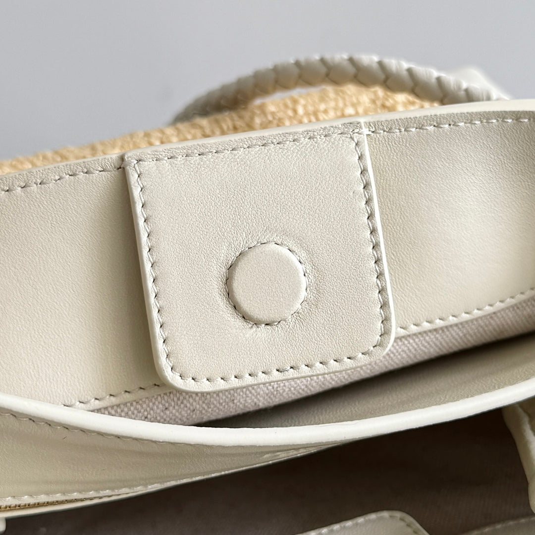 Bottega Veneta 25S Small Andiamo 25 in Ivory Calfskin and Raffia Bag