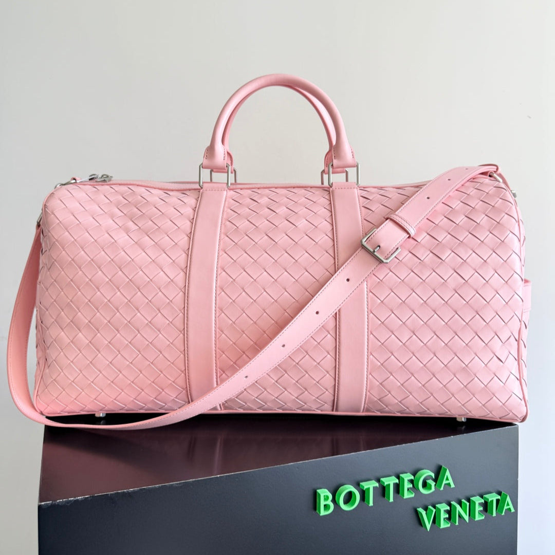 Bottega Veneta 25S Intrecciato Cabin Duffle 55 in Light Pink Calfskin Bag