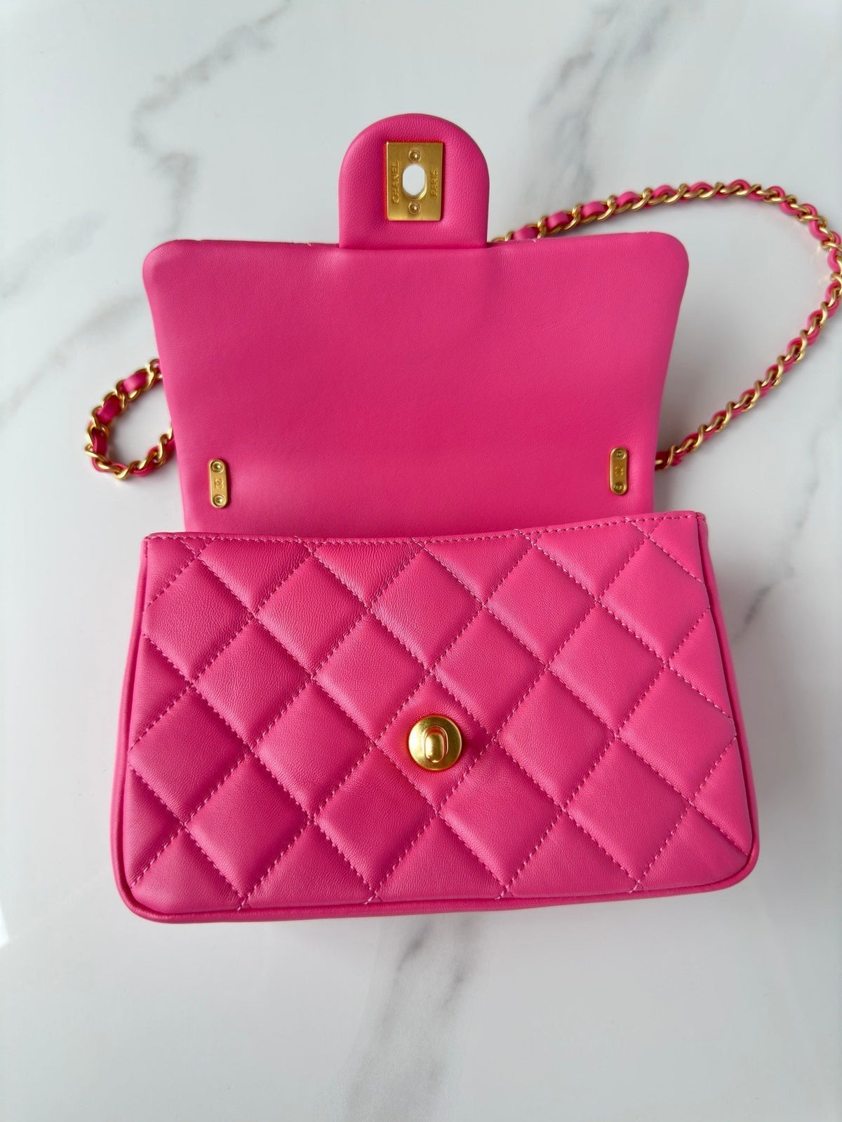 Chanel Small 20 Flap Bag in Deep Pink Calfskin